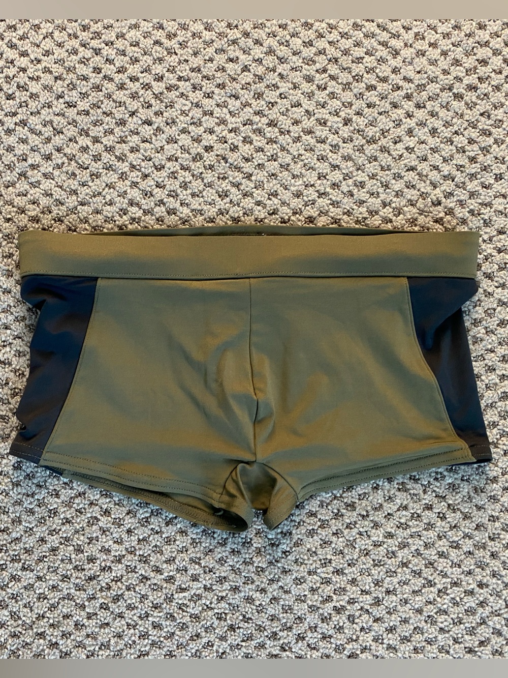 Olive Green Swimming Trunks with Black Panels